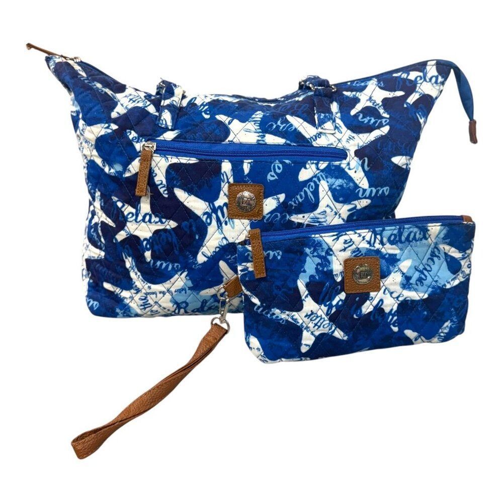 Stone Mountain Blue Nautical Beach Starfish Quilted Shoulder Bag Wallet Purse